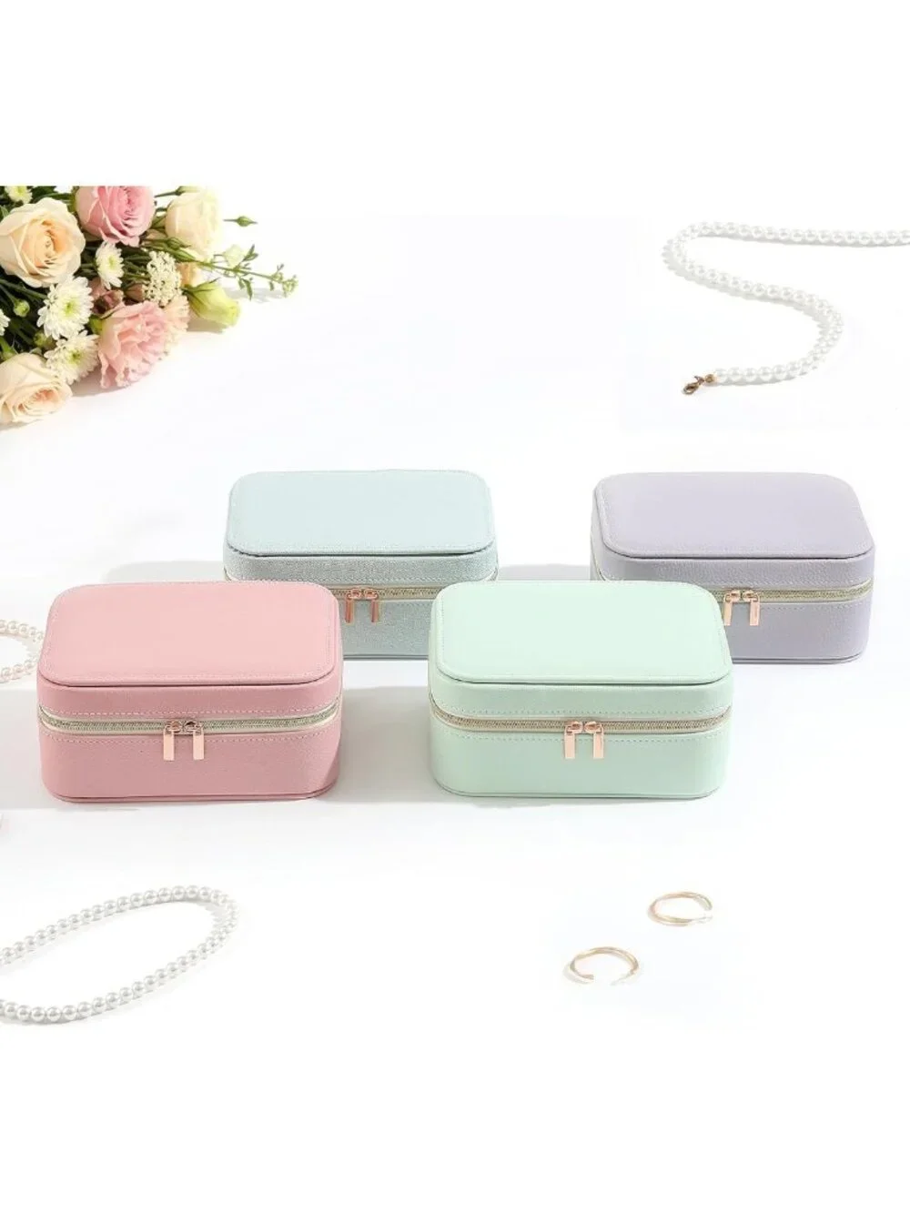 Stylish Genuine Leather Travel Jewelry Organizer Case with 6 Zipper Bags - Mini